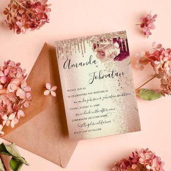 wedding monogram drips florals marsala rose burgun invitation