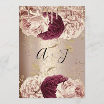 wedding monogram drips florals marsala rose gold invitation