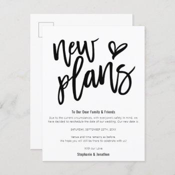 Small Wedding New Plans Save Date Stylish Script Announcement Post Front View