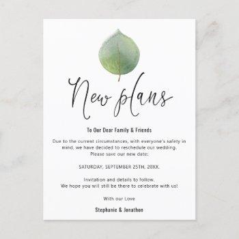 Small Wedding New Plans Save New Date Eucalyptus Announcement Post Front View