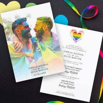 Small Wedding Rainbow Heart Lgbt Engaged Couple Photo Front View