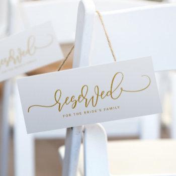Small Wedding Reserved Sign Bouncy Script Flat Gold Front View