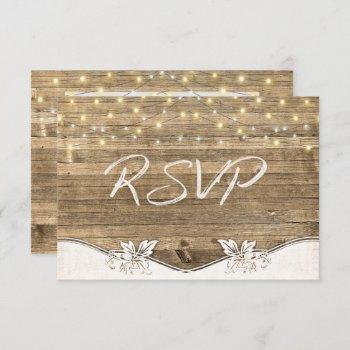 Small Wedding Rsvp- Wood And Glowing Lights Front View