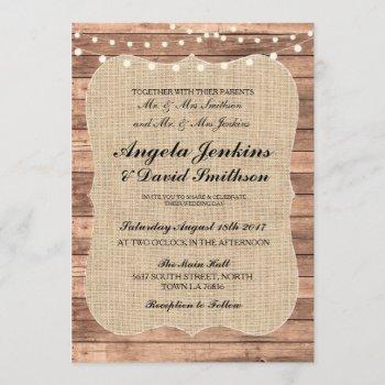 wedding rustic burlap wood lights barn bbq invite