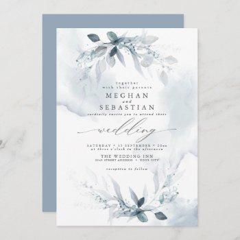 wedding rustic watercolor dusty blue foliage invitation