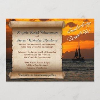 wedding | sail away with us! | sailboat | sunset invitation