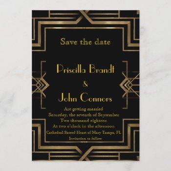 Small Wedding, Save The Date, Black & Gold, Great-gatsby Front View