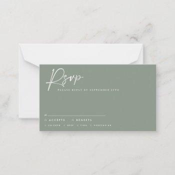Small Wedding Script Modern Sage Green Script Rsvp Reply Note Front View