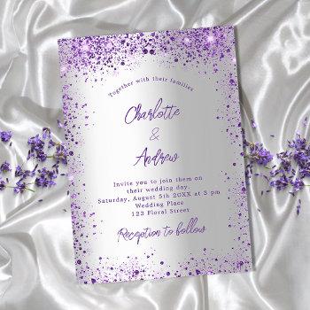 wedding silver violet purple sparkles invitation