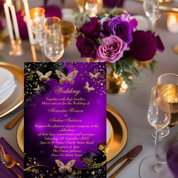 wedding sparkle purple gold black butterfly invitation