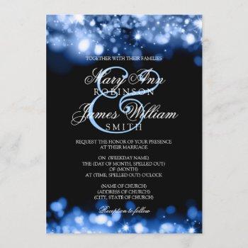 wedding sparkling lights sapphire blue invitation