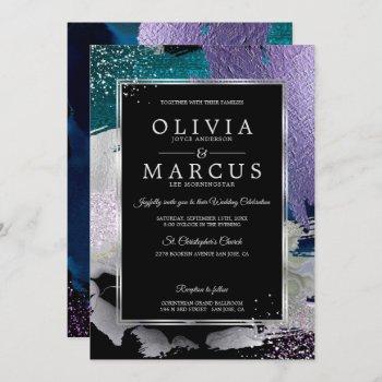 wedding | stunning bold teal lavender abstract invitation