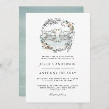 wedding swans elegant watercolor invitation