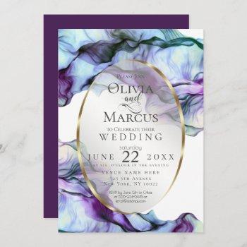 wedding | vibrant teal plum abstract ink invitation