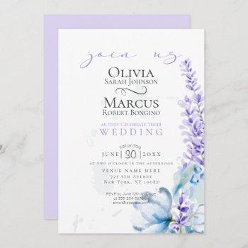 Small Wedding | Watercolor Lavender - Dusty Blue Florals Front View