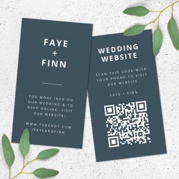 Small Wedding Website | Dusky Blue Scandinavian Qr Code Enclosure Card Front View