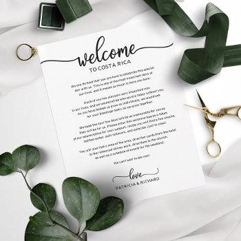 Small Wedding Weekend Welcome And Itinerary Letter Chic Front View
