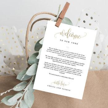 Small Wedding Welcome And Itinerary  Faux Gold Front View