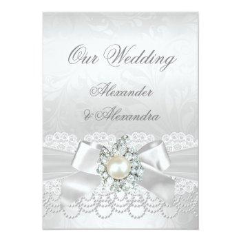 Small Wedding White Pearl Lace Damask Diamond Silver Front View