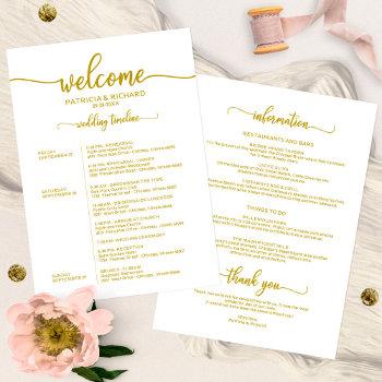 Small Weekend Wedding Schedule Elegant Gold Calligraphy Front View