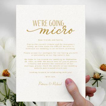 Small We're Going Micro Downsize Wedding Announcement Post Front View