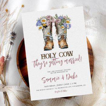 western and country flowers boots rustic wedding invitation