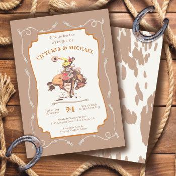 western cowboy bucking bronco wedding invitation