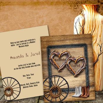  western wedding twig frames, boots wagon wheel  invitation