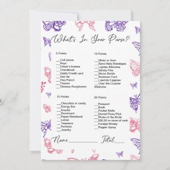 what's in your purse butterfly bridal shower invitation
