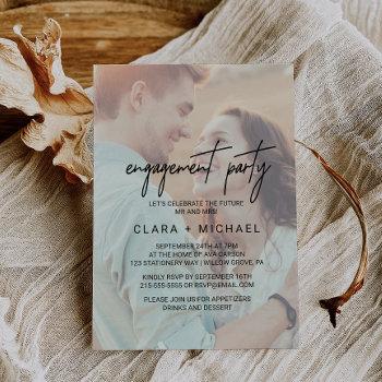 Small Whimsical Calligraphy Faded Photo Engagement Party Front View