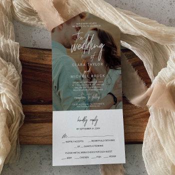 whimsical calligraphy photo overlay the wedding of all in one invitation