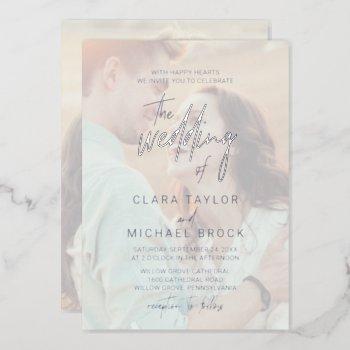 whimsical calligraphy | silver foil photo wedding  foil invitation