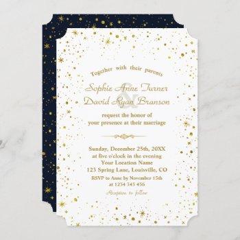 whimsical gold starry night navy blue wedding invitation