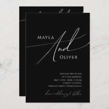 whimsical minimal script black all in one wedding invitation