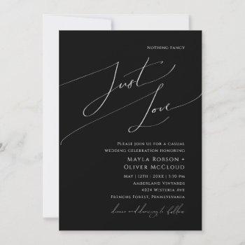 whimsical minimal script | black just love wedding invitation