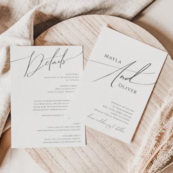 whimsical minimalist script all in one wedding invitation