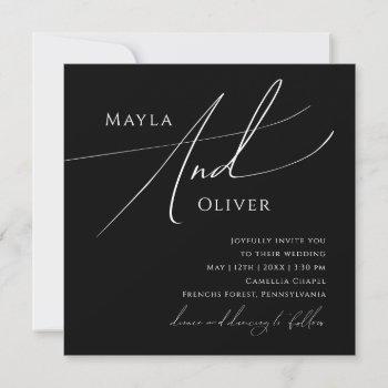 whimsical minimalist script | black square wedding invitation