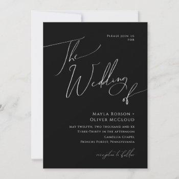 whimsical minimalist script | black the wedding of invitation