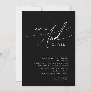 whimsical minimalist script | black wedding invitation