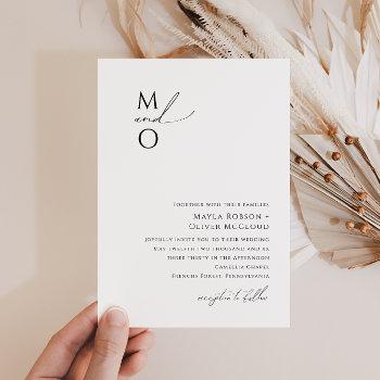whimsical minimalist script monogram wedding invitation