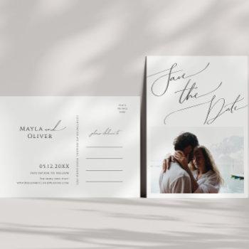 Small Whimsical Minimalist Script Photo Save The Date  Post Front View