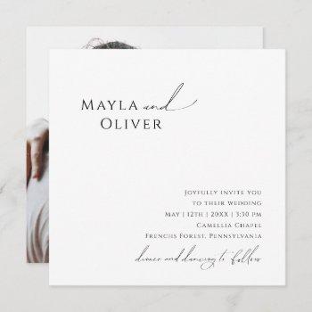 whimsical minimalist script photo square wedding invitation