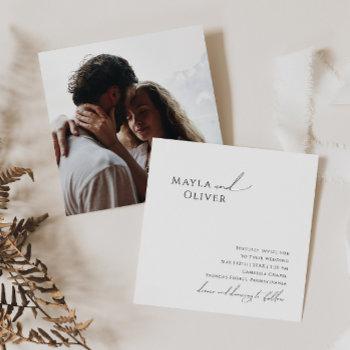 whimsical minimalist script photo square wedding invitation