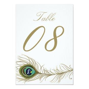 Small Whimsical Peacock Feather Table Number Card Front View