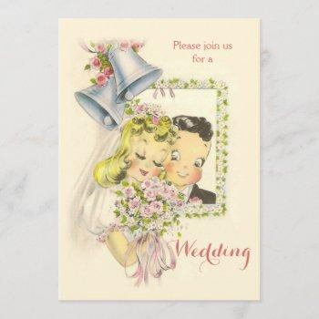 whimsical retro bride and groom wedding invitation