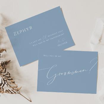 Small Whimsical Script | Blue Groomsman Proposal Front View