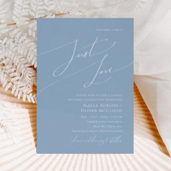 whimsical script | dusty blue just love wedding invitation