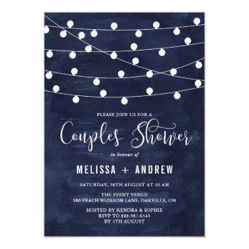Small Whimsical String Lights Navy Blue Couples Shower Front View