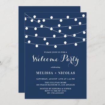 Small Whimsical String Lights Navy Blue Welcome Party Front View
