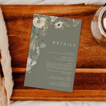 Small Whimsical Wildflower | Sage Green Details Enclosure Card Front View